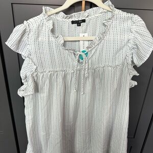 Papermoon White and Blue Puff Sleeve Blouse